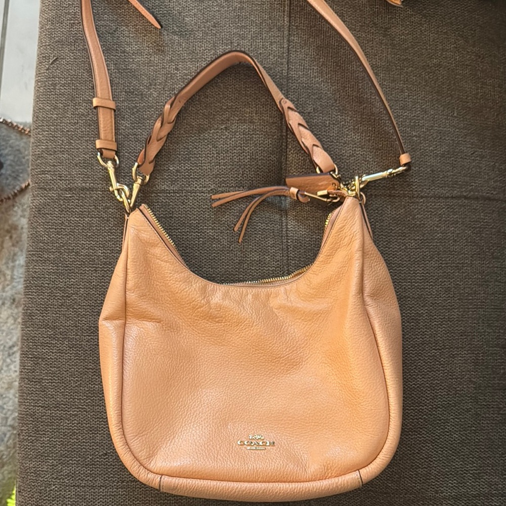 Coach Tan Leather Hobo Bag with Gold Hardware